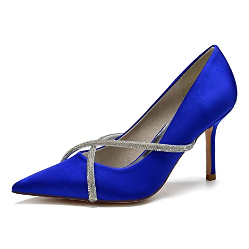 jonam High Heels Women's Narrow Point Dress Shoes, Cross Drill Rope Shoes, Large Bridal Party, Stiletto Heels, Blue(Color:Blue,Size:41 EU) von jonam