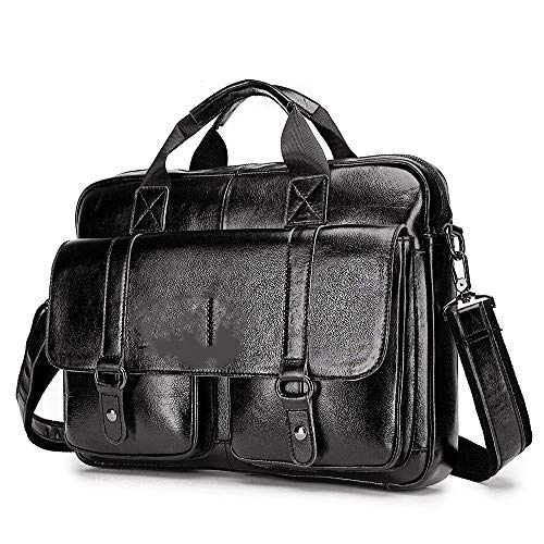 jonam Laptop Tragetasche Herren Leder Aktentasche Business Casual erste Schicht aus Leder Handtaschen Schulter Messenger Laptoptasche (Color : Black) von jonam