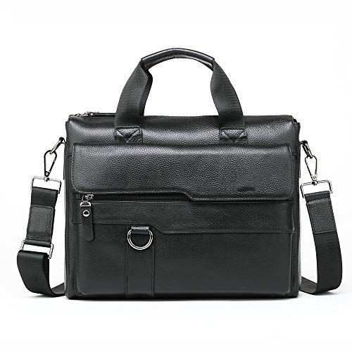 jonam Laptop Tragetasche Leder Herren Aktentasche Computertasche Business Hand Umhängetasche Messenger Erste Schicht Leder Mann Tasche Rucksack (Color : Black) von jonam