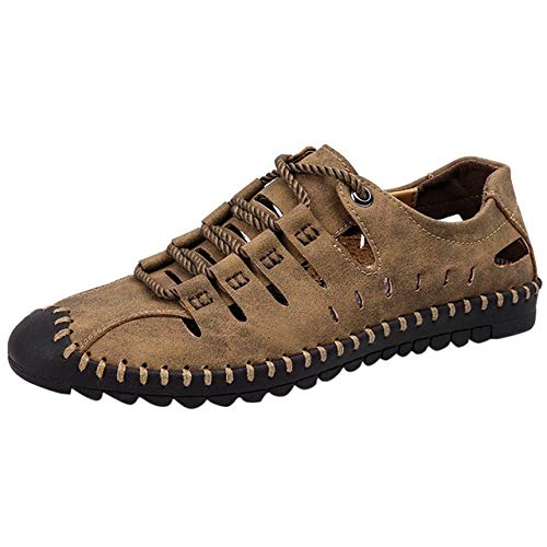 jonam Sandalen Herren Bequeme Herren-Sommer-beiläufige Ledersandalen Breath Tide Außen Strand Schuhe Casual Wasser-Dusche Hausschuhe Unisex(Color:Khaki,Size:45 EU) von jonam