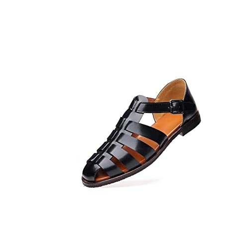 jonam Sandalen Herren Business Dress Men Sandals Breathable Soft Leather Shoes Black Men Half Slippers Summer Men shoes(Color:Black,Size:47) von jonam