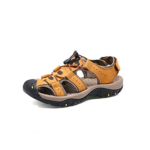 jonam Sandalen Herren Echtes Leder Männer Schuhe Sommer Große Größe Männer Sandalen Männer Sandalen Mode Sandalen Hausschuhe Große Größe(Color:Yellow,Size:43 EU) von jonam