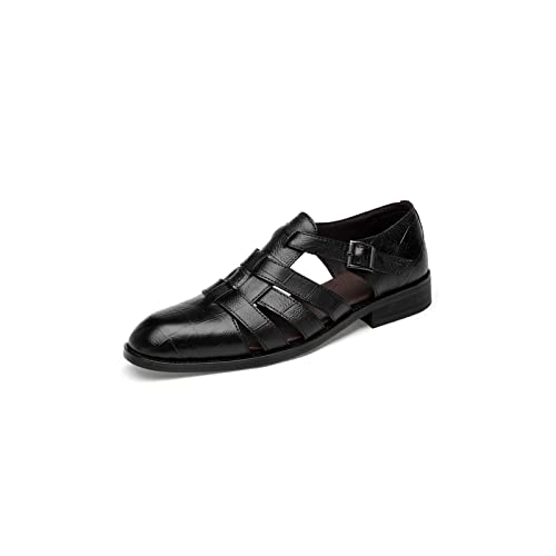 jonam Sandalen Herren Fashion Genuine leather sandals for men Business Dress sandals Handmade Leather shoes men sandalias(Color:Black,Size:37 EU) von jonam