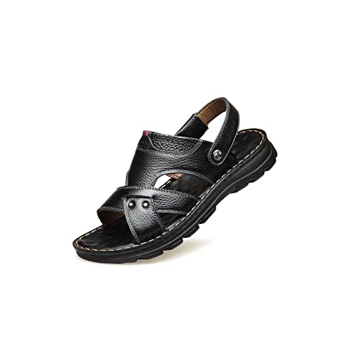 jonam Sandalen Herren Flat Slip On Leather Sandals Men Fashion Non-slip Slippers For Male Outdoor Comfortable Sandy Beach Men Sandals(Color:Black,Size:39 EU) von jonam