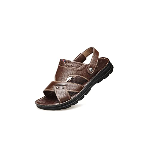 jonam Sandalen Herren Flat Slip On Leather Sandals Men Fashion Non-slip Slippers For Male Outdoor Comfortable Sandy Beach Men Sandals(Color:Bruin,Size:41 EU) von jonam