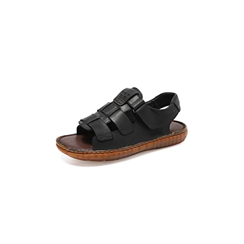 jonam Sandalen Herren Handmade Designer Leather Leather Summer Sandals Men Slippers Casual Brown Black Beach Outdoor Sneakers Shoes(Color:Black,Size:45 EU) von jonam