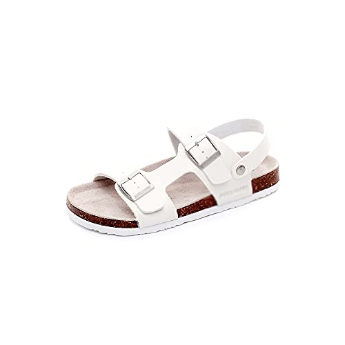 jonam Sandalen Herren Herren PU. Leder-Clogs Hausschuhe Hohe Qualität Weiche Kork Zwei Schnalle Sandalen für Männer Große Größe Schuhe Mann(Color:White,Size:41 EU) von jonam