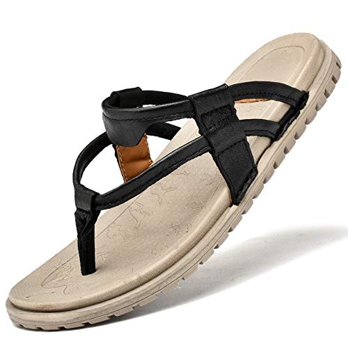 jonam Sandalen Herren Herren Pantoffeln Sommer neue Art und Weise PU-Leder Flip Flops Außen Strand beiläufig Slippers weiche rutschsichere Male Slides Größe 44(Color:Black,Size:42 EU) von jonam