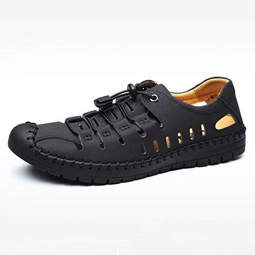 jonam Sandalen Herren Herren Sandalen New Mikrofaser-Leder-Sommer-Männer Loafers bequemer im Freien Strand Sandalen Slip On Herren Freizeitschuh(Color:Black,Size:40 EU) von jonam