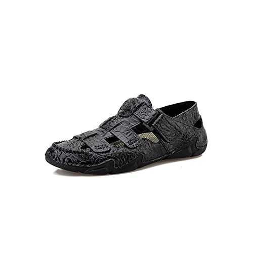 jonam Sandalen Herren Klassische Männer Sandalen Sommer Weiche Sandalen Luxus Männer Schuhe Echtes Leder Sandalen Große Größe Weiche Outdoor Männer Sandalen(Color:Black,Size:40 EU) von jonam