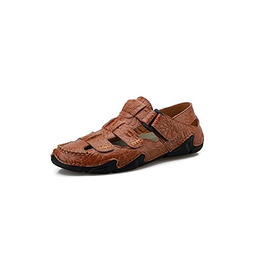 jonam Sandalen Herren Klassische Männer Sandalen Sommer Weiche Sandalen Luxus Männer Schuhe Echtes Leder Sandalen Große Größe Weiche Outdoor Männer Sandalen(Color:Bruin,Size:41 EU) von jonam