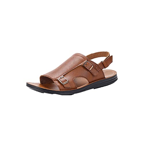 jonam Sandalen Herren Leather Men's Summer Shoes Casual Beach Breathable Lightweight Summer Sandals(Color:Red brown,Size:45 EU) von jonam