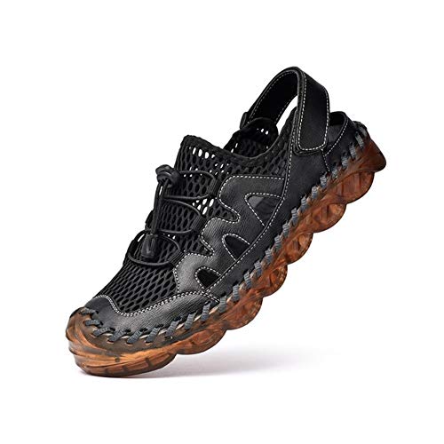 jonam Sandalen Herren Männer Sandalen New atmungsaktiv Leder Mesh-Patchwork Männer Sandalen weiche Sohle Outdoor-Strand-Schuhe Griffige Wasser-Walking-Schuhe(Color:Black,Size:45 EU) von jonam