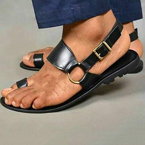 jonam Sandalen Herren Männer Sandalen Schuhe Männer Neue Art und Weise Wohnungen Sommer Flip Flop PU-Leder im Freienstrand Plus Size Hausschuhe Schuhe for Männer(Color:Black,Size:48) von jonam