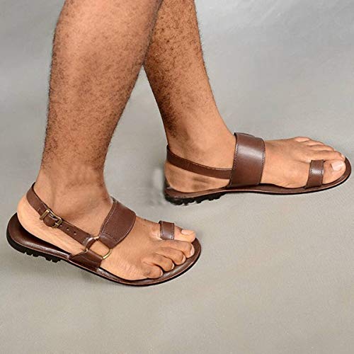 jonam Sandalen Herren Männer Sandalen Schuhe Männer Neue Art und Weise Wohnungen Sommer Flip Flop PU-Leder im Freienstrand Plus Size Hausschuhe Schuhe for Männer(Color:Bruin,Size:'47) von jonam