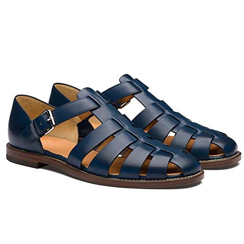 jonam Sandalen Herren Männer Sandalen Sommer Leder Fashion Trend Slipper Männer Anti-Rutsch-beiläufige Protect Mann-Sommer-Schuhe in Übergrößen(Color:Navy blue,Size:38 EU) von jonam