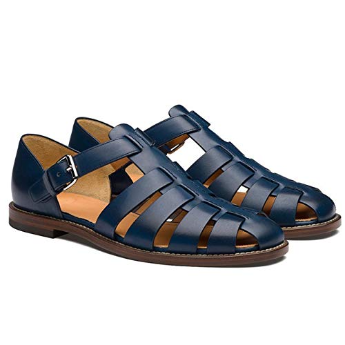 jonam Sandalen Herren Männer Sandalen Sommer Leder Fashion Trend Slipper Männer Anti-Rutsch-beiläufige Protect Mann-Sommer-Schuhe in Übergrößen(Color:Navy blue,Size:39 EU) von jonam