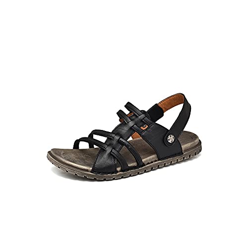 jonam Sandalen Herren Männer Schuhe Hohe Qualität Echtes Leder Sommer Weiche Bequeme Beachhähnen Sandalen Klassische Hausschuhe(Color:Black,Size:41 EU) von jonam