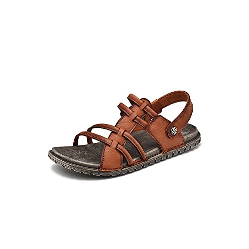 jonam Sandalen Herren Männer Schuhe Hohe Qualität Echtes Leder Sommer Weiche Bequeme Beachhähnen Sandalen Klassische Hausschuhe(Color:Bruin,Size:43 EU) von jonam