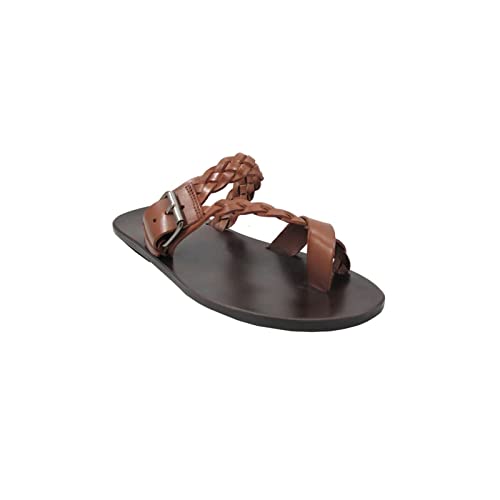 jonam Sandalen Herren Men Flat Sandals Black Brown Retro Beach Casual Sandals Open Toe Woven Leather Sandals Female Summer Footwear(Color:Bruin,Size:48) von jonam