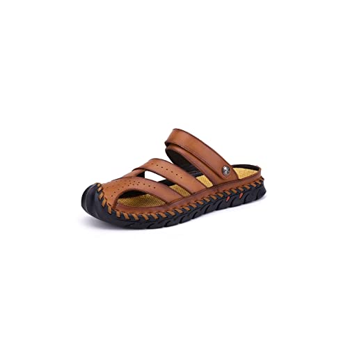 jonam Sandalen Herren Men Leather Sandals Fashion Summer Camouflage Beach Men Sandals Comfortable Male Sandals Outdoor Man Casual Shoes(Color:Red brown,Size:45 EU) von jonam