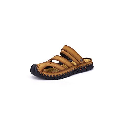 jonam Sandalen Herren Men Leather Sandals Fashion Summer Camouflage Beach Men Sandals Comfortable Male Sandals Outdoor Man Casual Shoes(Color:Yellow brown,Size:46) von jonam
