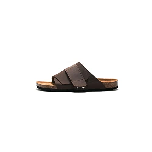 jonam Sandalen Herren Men Summer Slippers Mule Clogs Classic Two Buckle Cork Slides Wood Sole Sandals Footwear For Male(Color:Grijs,Size:37 EU) von jonam