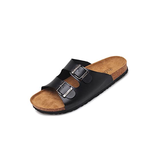 jonam Sandalen Herren Men Women Cork Sandals Fashion Casual Summer Slides Beach Gladiator Buckle Two Straps Shoe Flat Slippers(Color:Black,Size:42 EU) von jonam