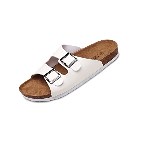 jonam Sandalen Herren Men Women Cork Sandals Fashion Casual Summer Slides Beach Gladiator Buckle Two Straps Shoe Flat Slippers(Color:White,Size:37 EU) von jonam