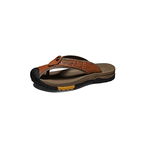 jonam Sandalen Herren Men's Casual Slippers Summer Fashion Outdoor Beach Flats Leather Sandals Men's Flip-Flops(Color:Light Brown,Size:44 EU) von jonam