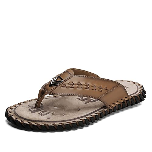 jonam Sandalen Herren Men's Flip-Flops Summer Leather Sandals Slippers Feet Non-Slip Platform Flat Heel Beach Shoes Slippers(Color:Light Brown,Size:40 EU) von jonam