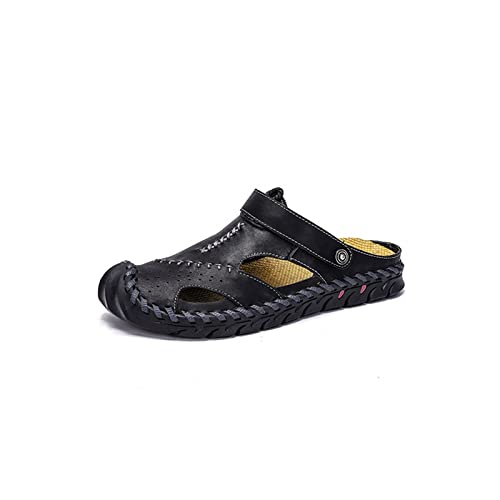 jonam Sandalen Herren Men's Leather Sandals Summer Men's Shoes Slippers Soft Sandals Men's Comfortable Outdoor Walking Shoes(Color:Black,Size:41 EU) von jonam