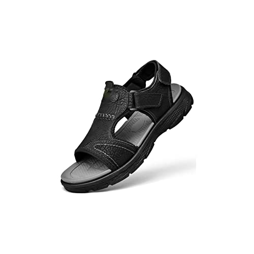 jonam Sandalen Herren Mens Sandals Summer Genuine Leather Sandals Men Outdoor Casual Lightweight Sandals Fashion Men Sneakers(Color:Black,Size:38 EU) von jonam