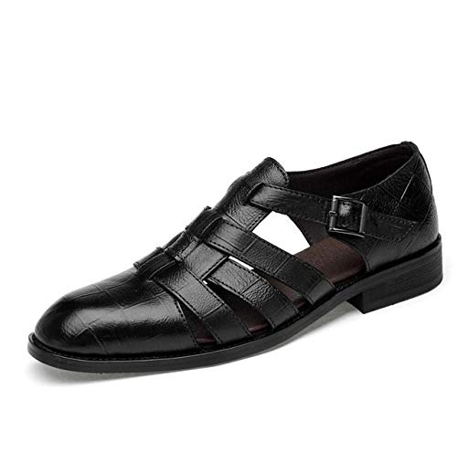 jonam Sandalen Herren Sandalen aus Leder Herren-Lederschuhe Männer Bequeme Sommer Sandalen(Color:Black,Size:38 EU) von jonam