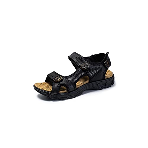 jonam Sandalen Herren Sandals Men Fashion Summer Leisure Beach Men Shoes Genuine Leather Outdoor Sandals(Color:Black,Size:38 EU) von jonam