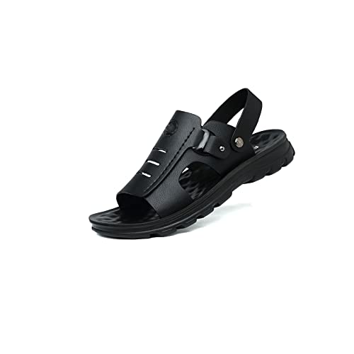 jonam Sandalen Herren Slippers Men Sandals Leather Men Sandals Summer Beach Sandals Slip-On Men Leather Casual Shoes(Color:Black,Size:40 EU) von jonam