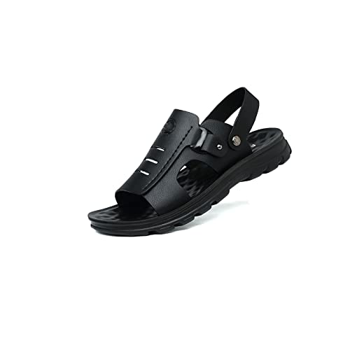 jonam Sandalen Herren Slippers Men Sandals Leather Men Sandals Summer Beach Sandals Slip-On Men Leather Casual Shoes(Color:Black,Size:42 EU) von jonam