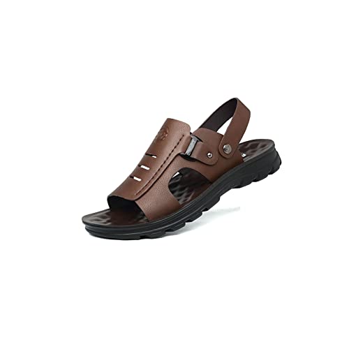 jonam Sandalen Herren Slippers Men Sandals Leather Men Sandals Summer Beach Sandals Slip-On Men Leather Casual Shoes(Color:Bruin,Size:38 EU) von jonam