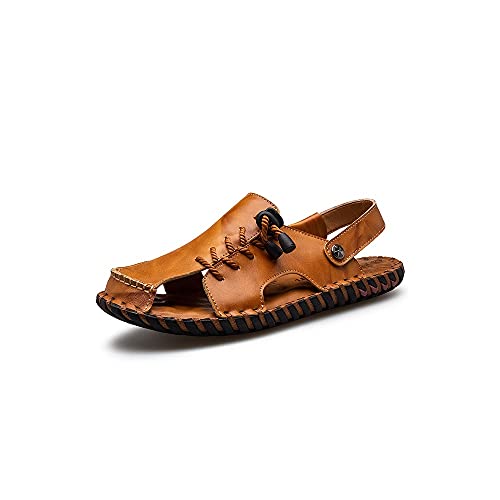 jonam Sandalen Herren Sommer Große Größe Männer Sandalen Mode Echtes Leder Lässige Männliche Schuhe Hohe Qualität Outdoor atmungsaktive Strand Hausschuhe(Color:Bruin,Size:44 EU) von jonam