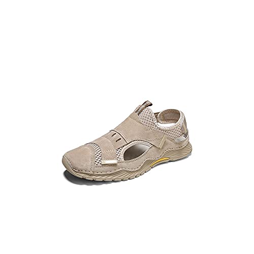 jonam Sandalen Herren Sommer Handgemachte Mesh Turnschuhe Lässig Atmungsaktive Männer Schuhe Outdoor Beach Wating Schuhe Bequeme Männer Sandalen Große Größe(Color:Khaki,Size:42 EU) von jonam