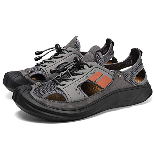 jonam Sandalen Herren Sommer Herren Freizeitschuhe Sandale echtes Leder weiche bequeme Lace-up Anti-Rutsch-Wear-resisting Wandern Sandalen(Color:Black,Size:48) von jonam