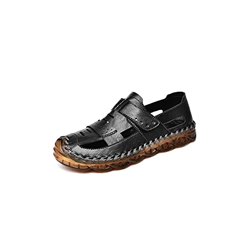 jonam Sandalen Herren Sommer Herren Leder Sandalen Designer Herrenschuhe Kausale Turnschuhe Handgemachte Outdoor Beach Hausschuhe Slip-On-Müßiggänger(Color:Black,Size:41 EU) von jonam