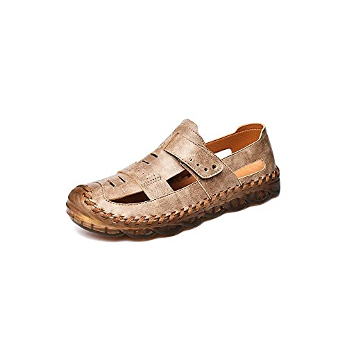 jonam Sandalen Herren Sommer Herren Leder Sandalen Designer Herrenschuhe Kausale Turnschuhe Handgemachte Outdoor Beach Hausschuhe Slip-On-Müßiggänger(Color:Bruin,Size:40 EU) von jonam