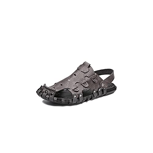 jonam Sandalen Herren Sommer Herren Sandalen Echtes Leder Atmungsaktive Hausschuhe Sandalen Wohnungen Mann Clags Mode Stil Strand Sandalen Plus Größe(Color:Grijs,Size:40 EU) von jonam