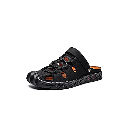 jonam Sandalen Herren Sommer Männer Sandalen Atmungsaktive Strand Sandalen Männer Casual Schuhe Hohe Qualität Künstliche Leder Herrenschuhe(Color:Black,Size:41 EU) von jonam