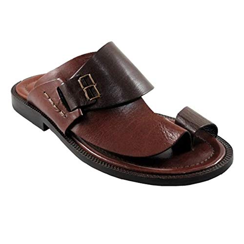 jonam Sandalen Herren Sommer-Männer Sandelholz-Strand-Retro Rom Sandalen Männer handgemachte Sewing Push-Toe Sandalen Männer im Freien Freizeitschuhe Big Size(Color:Bruin,Size:43 EU) von jonam