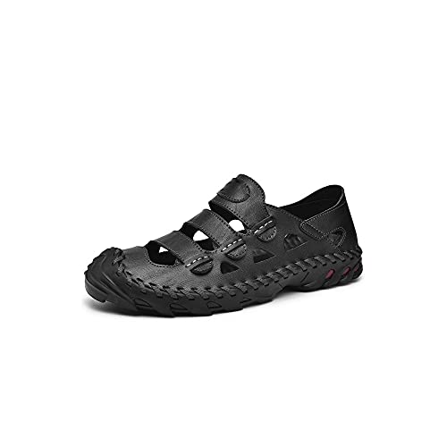 jonam Sandalen Herren Sommer männer sandalen echtes leder rutschfeste männer outdoor casual schuhe handgefertigte atmungsaktive männer sandalen strand schuhe plus größe(Color:Black,Size:43 EU) von jonam