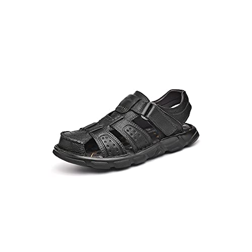 jonam Sandalen Herren Sommer männer sandalen mode herren sandalen atmungsaktiv echtes leder männer schuhe sommer outdoor sandalen männer strand sandalen(Color:Black,Size:44 EU) von jonam