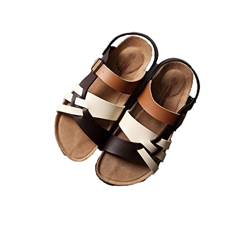jonam Sandalen Herren Summer Fashion Men Leather Sandals Outdoor Comfortable Breathable Sports Casual Non-Slip Beach Luxury Sandals(Color:White brown,Size:40 EU) von jonam