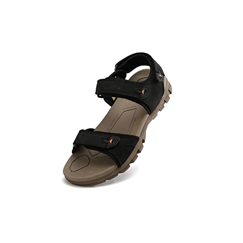 jonam Sandalen Herren Summer Genuine Leather Sandals For Men Outdoor Beach Shoes Brand Designer(Color:Black,Size:44 EU) von jonam